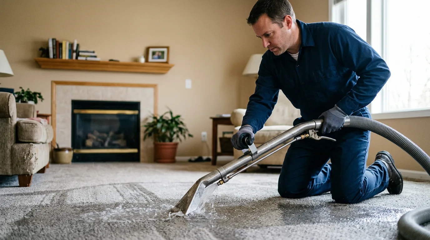 Water damage restoration technician working near Delta, IA